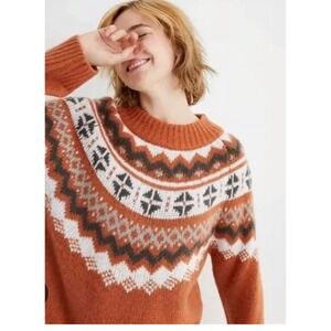 Aerie Fair Isle Oversized Knit Sweater Women's Small Burnt Orange Ski Style VGUC